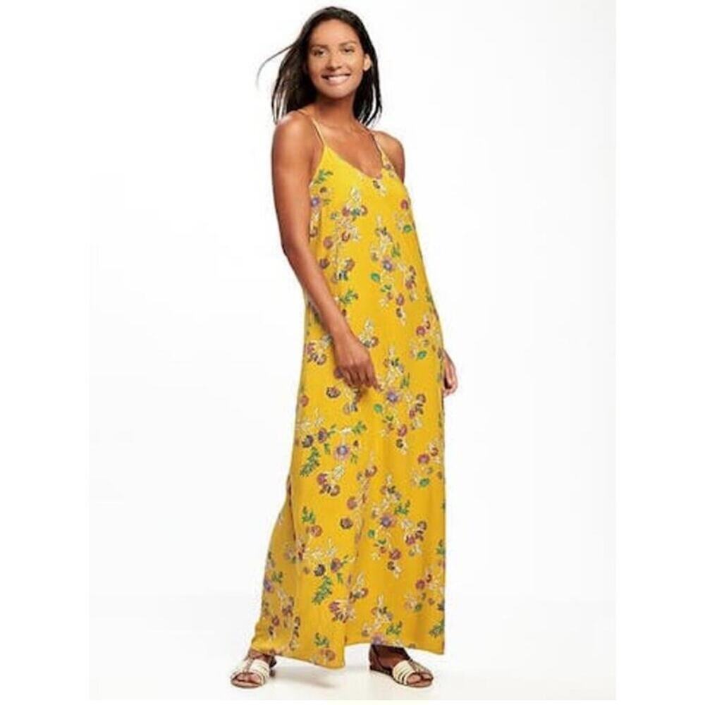 B2 Old Navy Yellow Floral‎ Maxi Dress Womens Small Boho Cottagecore Sundress